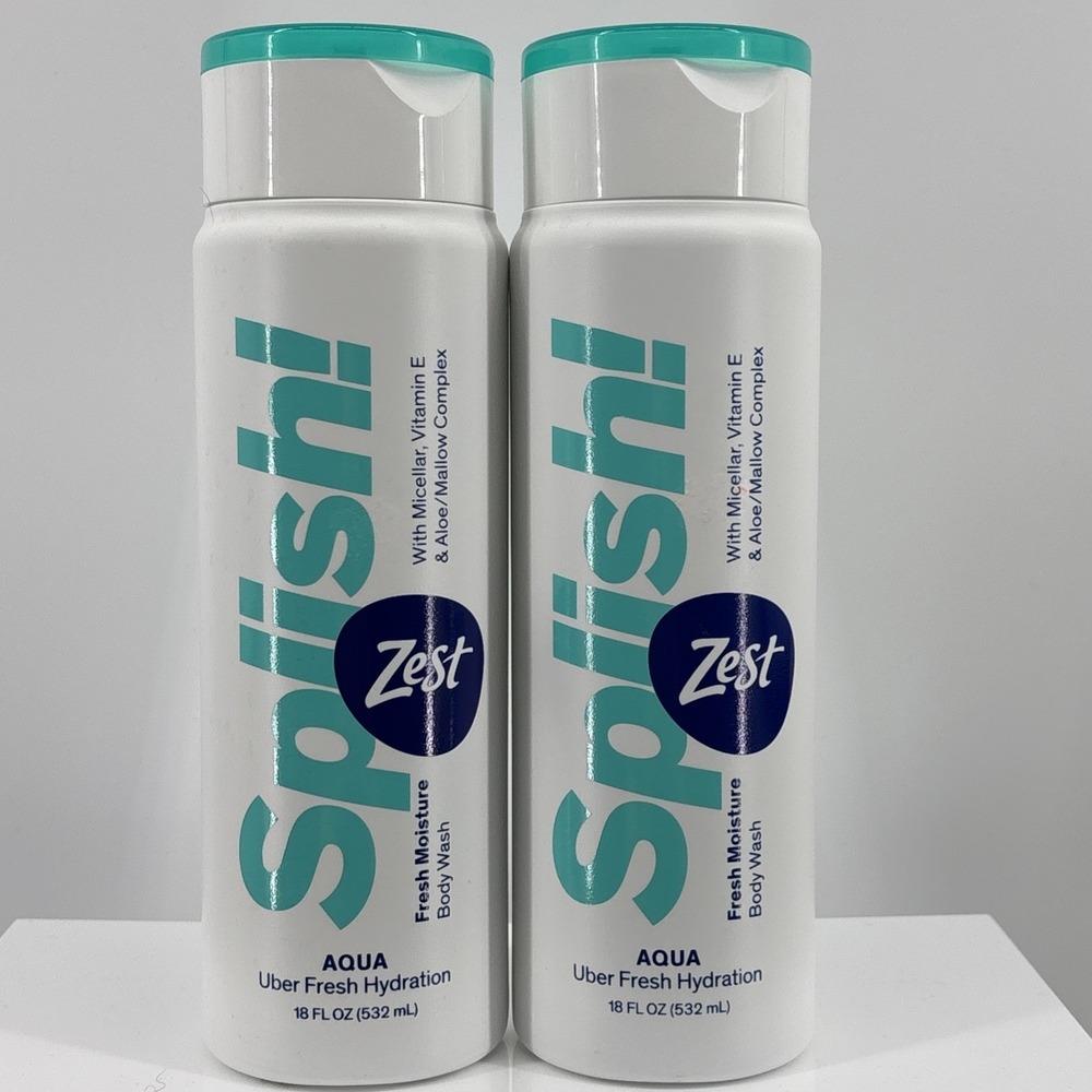 2 Zest Splish! Body Wash Aqua Uber‎ Fresh Hydration Micellar Aloe Mallow 18 oz